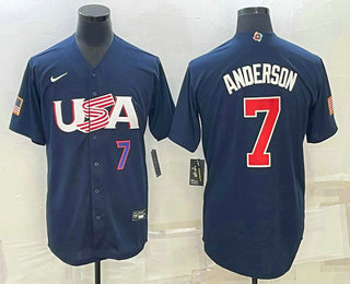 Men%27s USA Baseball #7 Tim Anderson Number 2023 Navy World Baseball Classic Stitched Jersey
